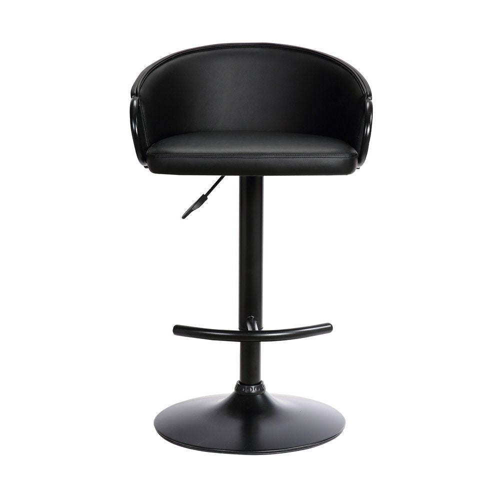 Black Faux Leather And Fabric And Iron Low Back Adjustable Height Swivel Bar Chair HomeRoots