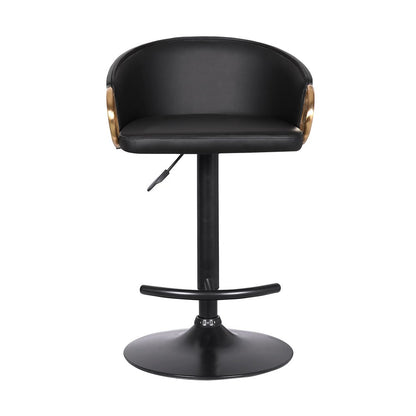 Black Iron Faux Leather and Fabric Low Back Adjustable Height Swivel Bar Chair