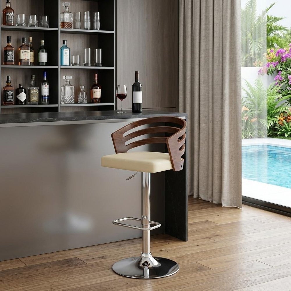 Cream And Silver Fabric And Iron Low Back Adjustable Height Swivel Bar Chair HomeRoots