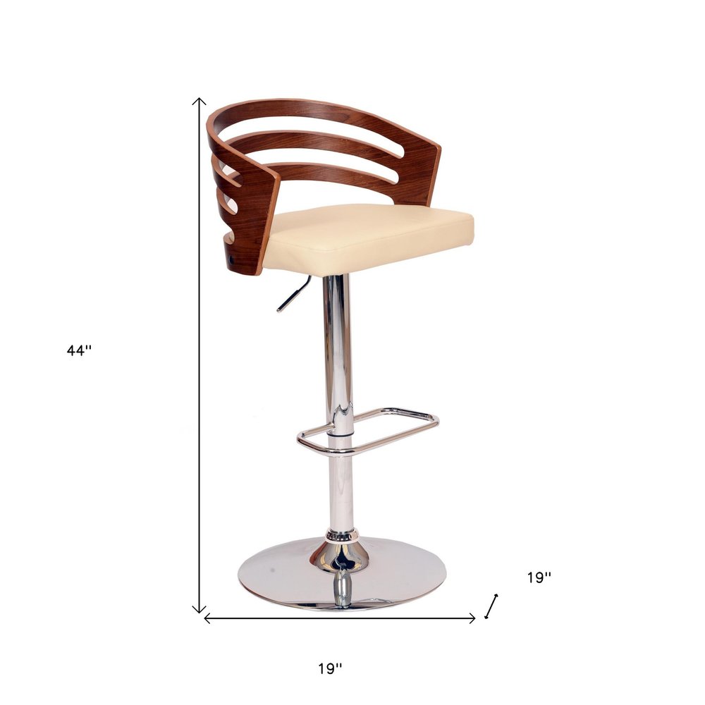 Cream And Silver Fabric And Iron Low Back Adjustable Height Swivel Bar Chair HomeRoots