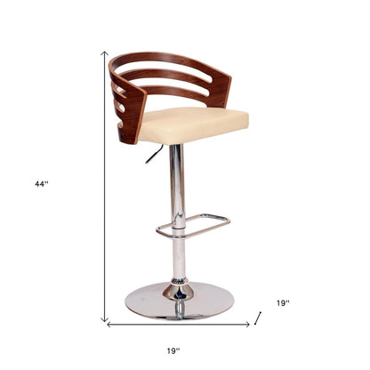 Cream And Silver Fabric And Iron Low Back Adjustable Height Swivel Bar Chair HomeRoots