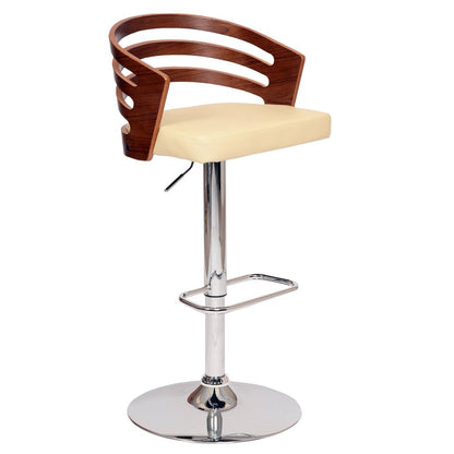 Cream And Silver Fabric And Iron Low Back Adjustable Height Swivel Bar Chair HomeRoots