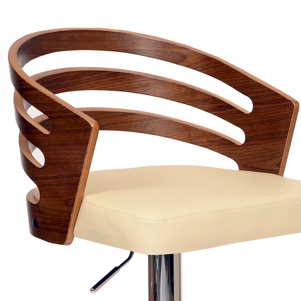 Cream And Silver Fabric And Iron Low Back Adjustable Height Swivel Bar Chair HomeRoots