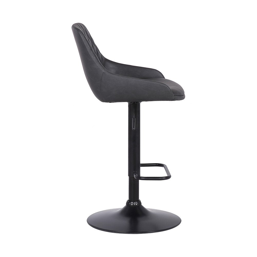 Gray And Black Fabric And Iron Low Back Adjustable Height Swivel Bar Chair HomeRoots
