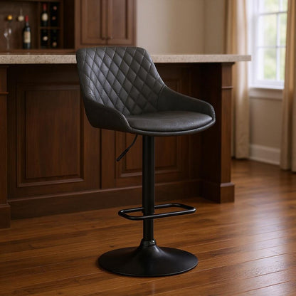 Gray And Black Fabric And Iron Low Back Adjustable Height Swivel Bar Chair HomeRoots