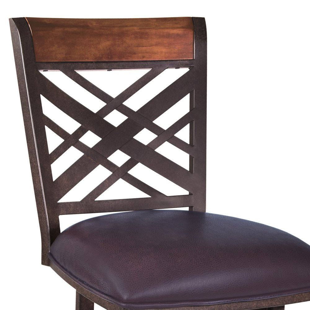 30" Brown Faux Leather And Fabric And Iron Bar Height Bar Chair HomeRoots