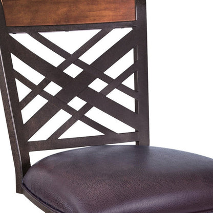 30" Brown Faux Leather And Fabric And Iron Bar Height Bar Chair HomeRoots