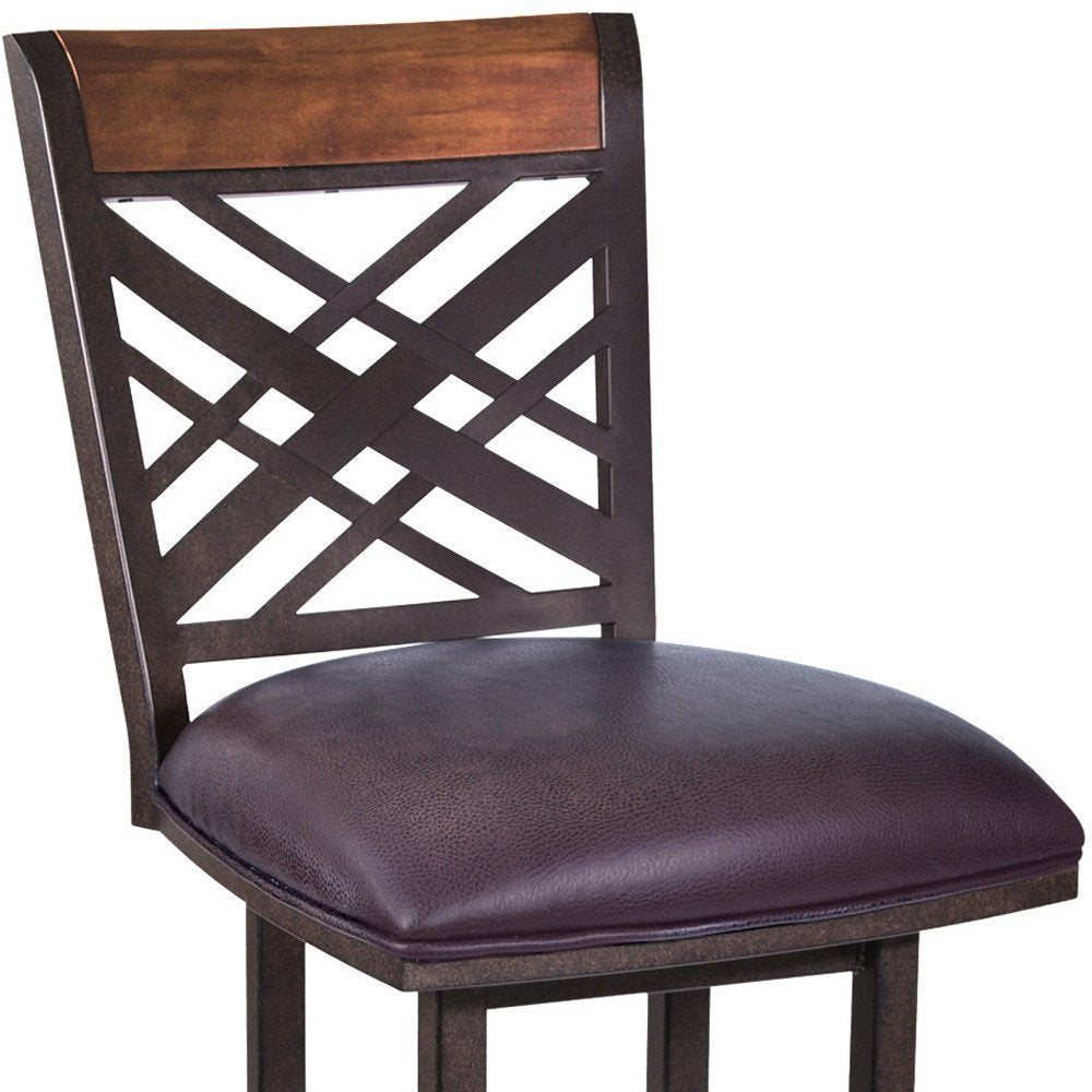 30" Brown Faux Leather And Iron Bar Height Bar Chair HomeRoots