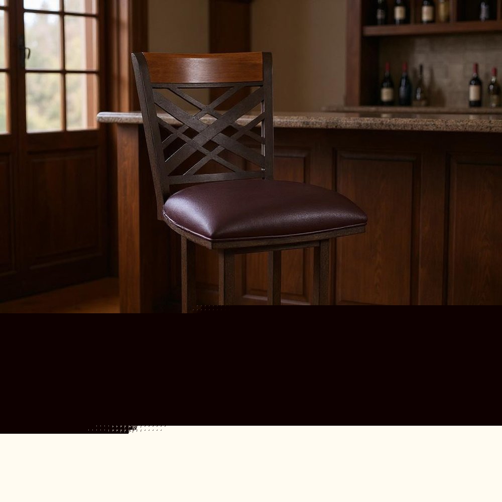 30" Brown Faux Leather And Iron Bar Height Bar Chair HomeRoots