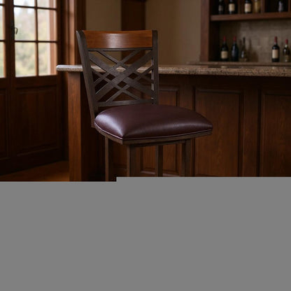 30" Brown Faux Leather And Iron Bar Height Bar Chair HomeRoots