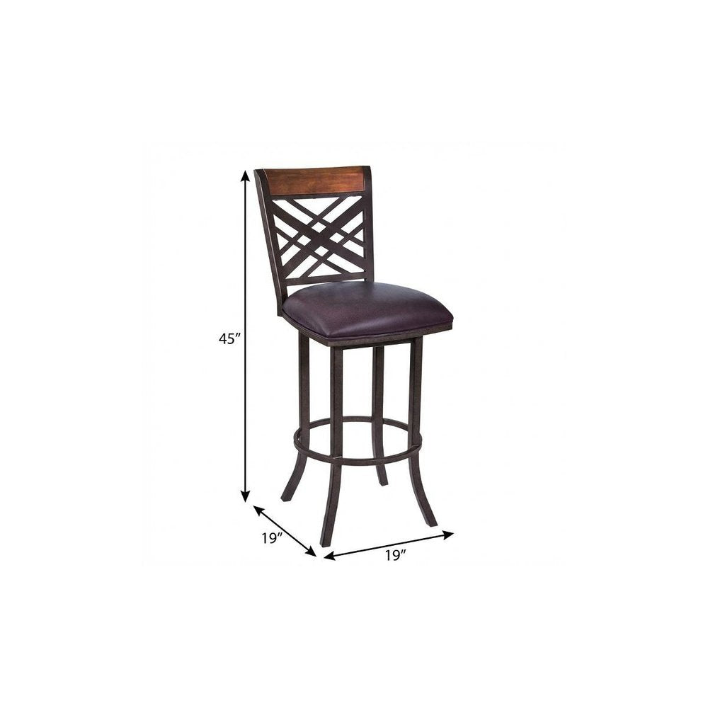30" Brown Faux Leather And Fabric And Iron Bar Height Bar Chair — view 9