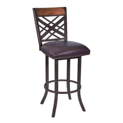 30" Brown Faux Leather And Fabric And Iron Bar Height Bar Chair HomeRoots