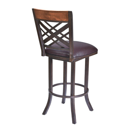 30" Brown Faux Leather And Fabric And Iron Bar Height Bar Chair HomeRoots