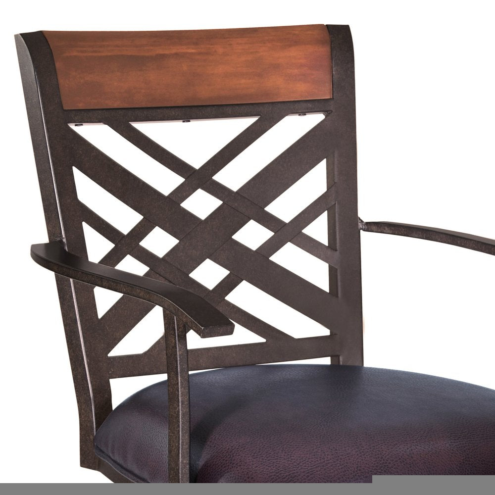 26" Brown Faux Leather And Iron Counter Height Bar Chair HomeRoots