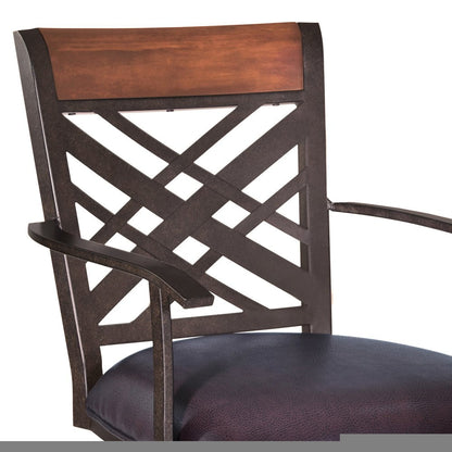 26" Brown Faux Leather And Iron Counter Height Bar Chair HomeRoots