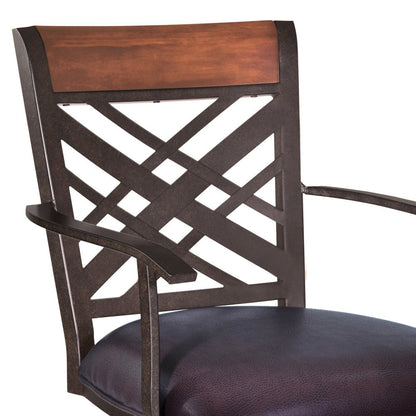 26" Brown Faux Leather And Iron Counter Height Bar Chair HomeRoots