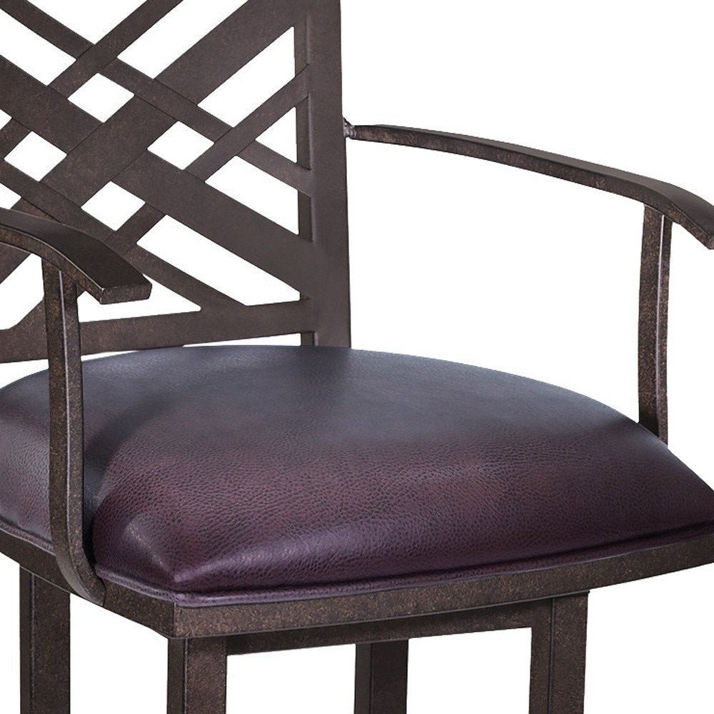 26" Brown Faux Leather And Iron Counter Height Bar Chair HomeRoots