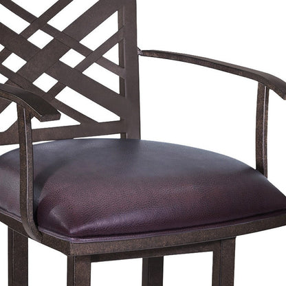 26" Brown Faux Leather And Iron Counter Height Bar Chair HomeRoots