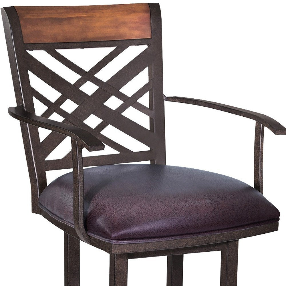 26" Brown Faux Leather And Iron Counter Height Bar Chair HomeRoots