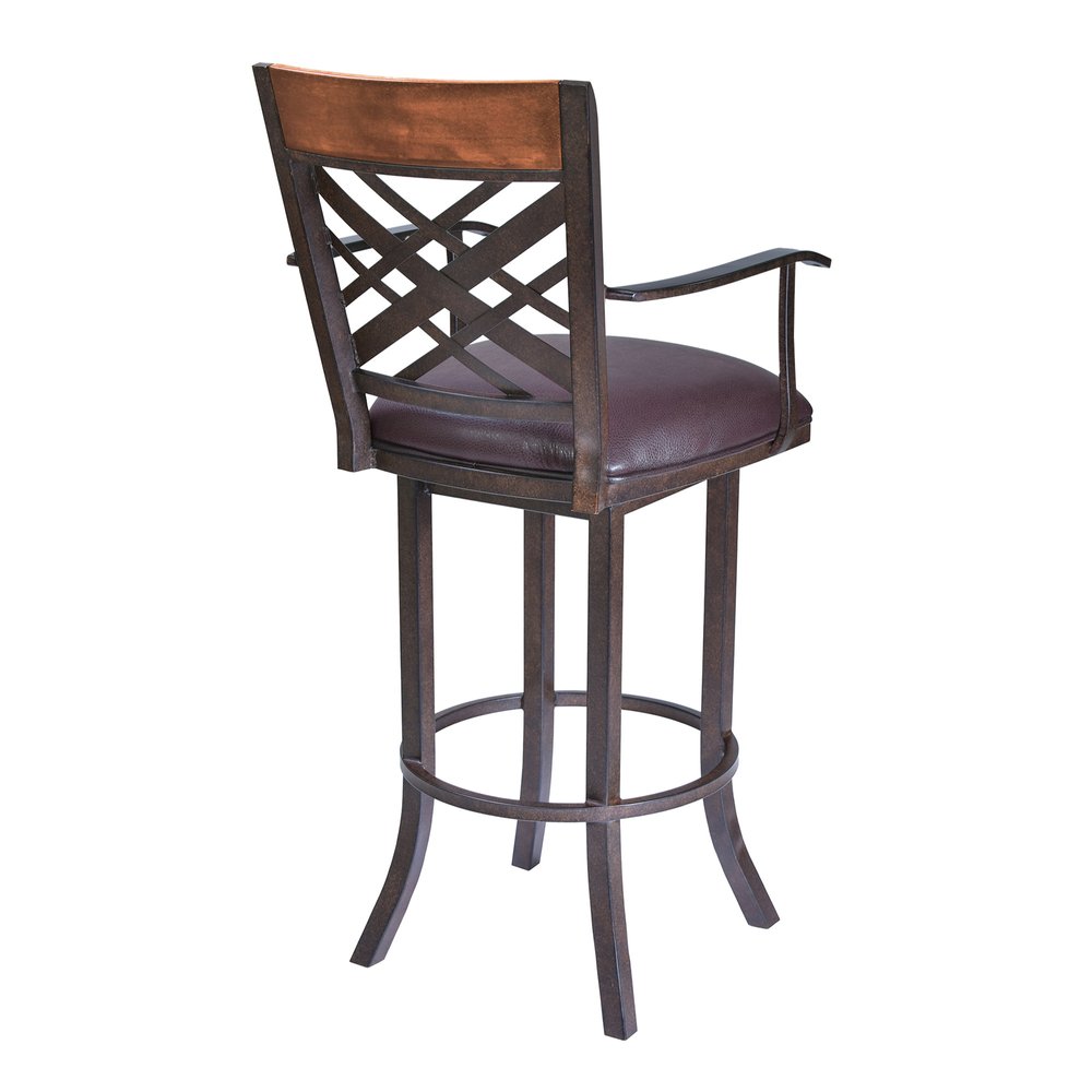 30" Brown Faux Leather And Fabric And Iron Bar Height Bar Chair HomeRoots