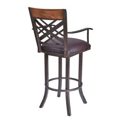 30" Brown Faux Leather And Fabric And Iron Bar Height Bar Chair HomeRoots