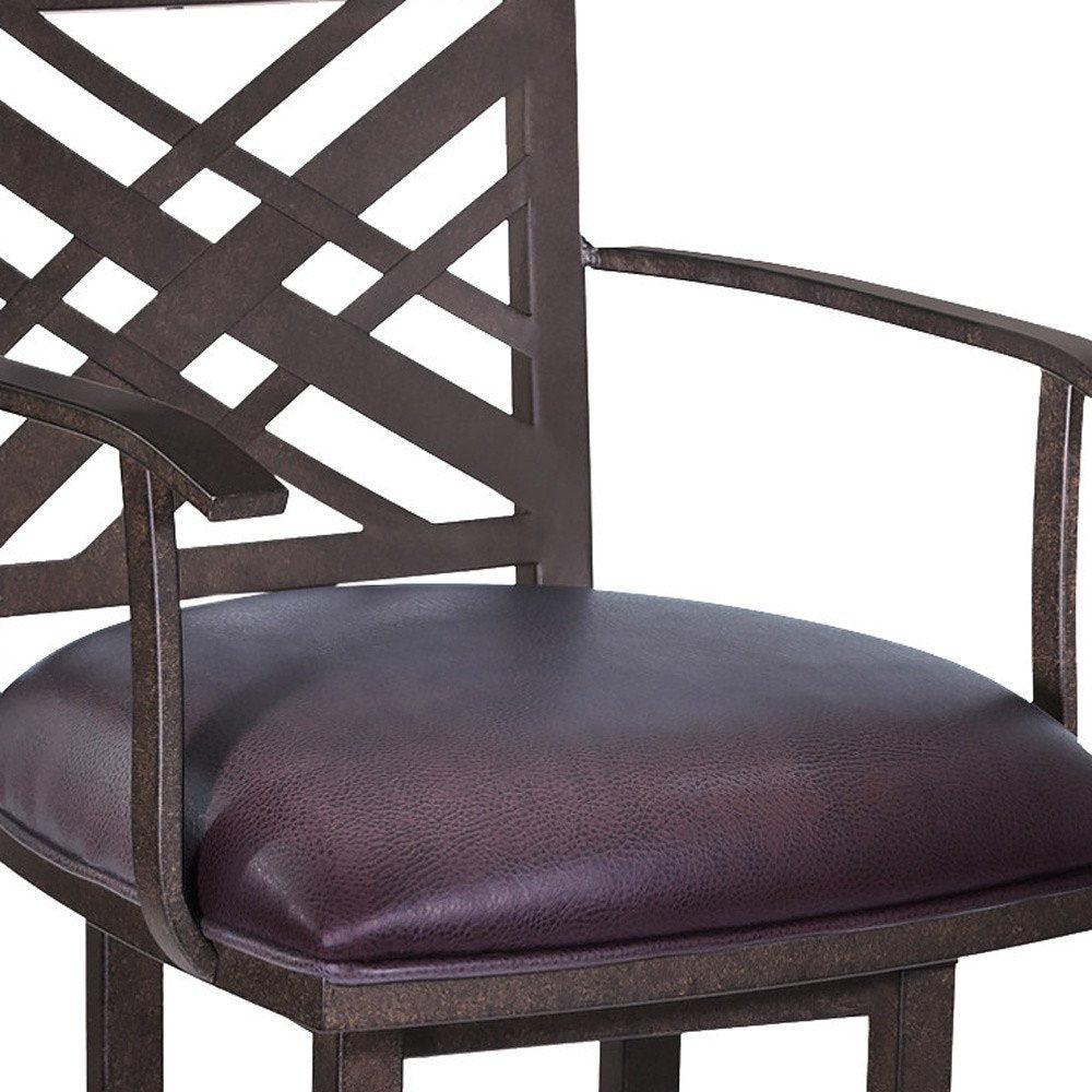 30" Brown Faux Leather And Fabric And Iron Bar Height Bar Chair HomeRoots
