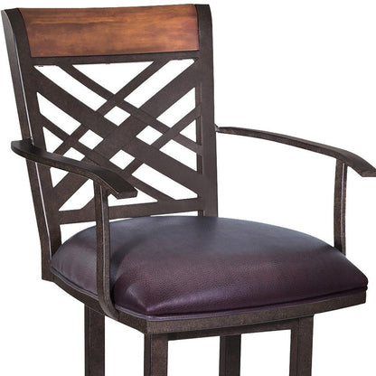 30" Brown Faux Leather And Fabric And Iron Bar Height Bar Chair HomeRoots