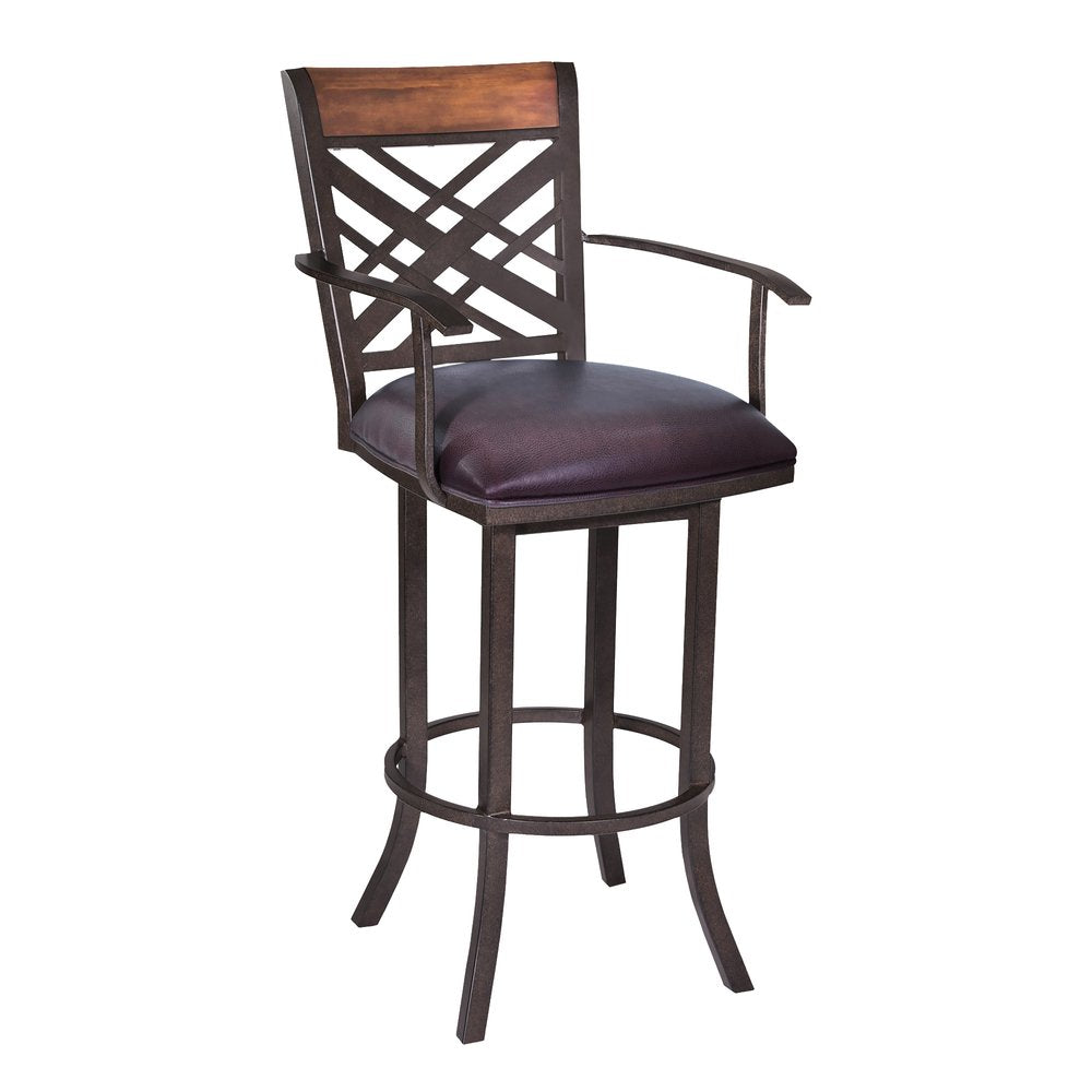 30" Brown Faux Leather And Fabric And Iron Bar Height Bar Chair HomeRoots