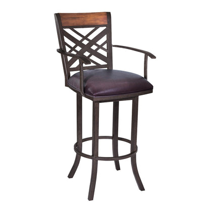 30" Brown Faux Leather And Fabric And Iron Bar Height Bar Chair HomeRoots