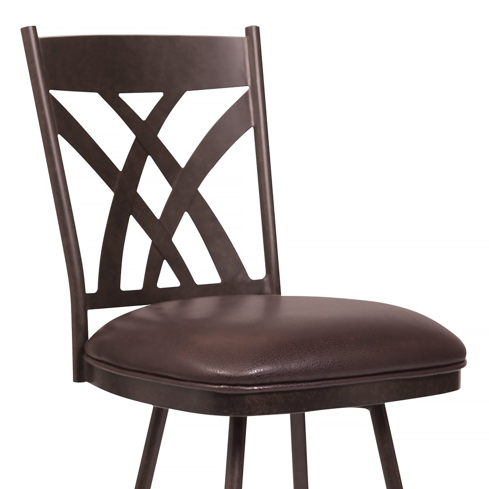 26" Brown Fabric And Iron Counter Height Bar Chair HomeRoots