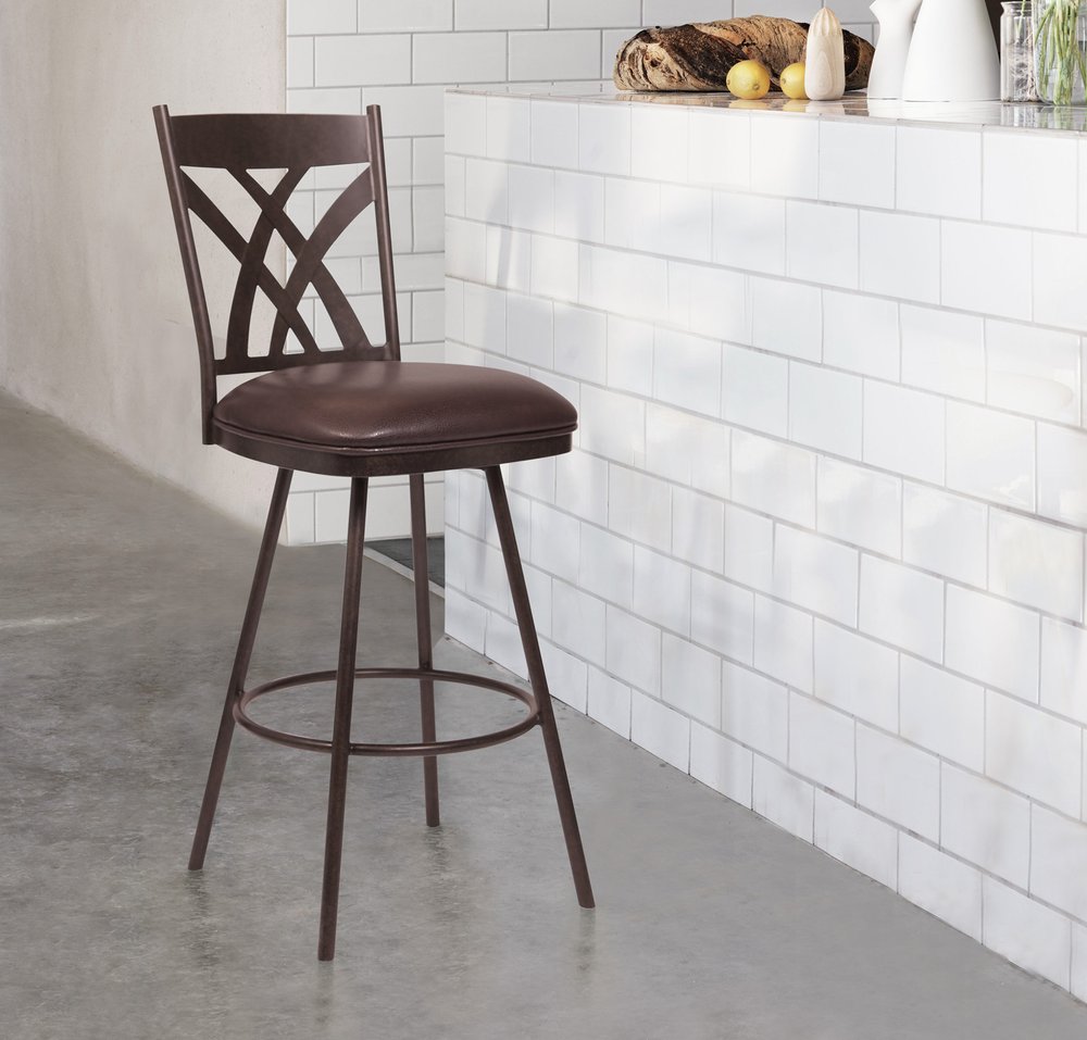 26" Brown Fabric And Iron Counter Height Bar Chair HomeRoots