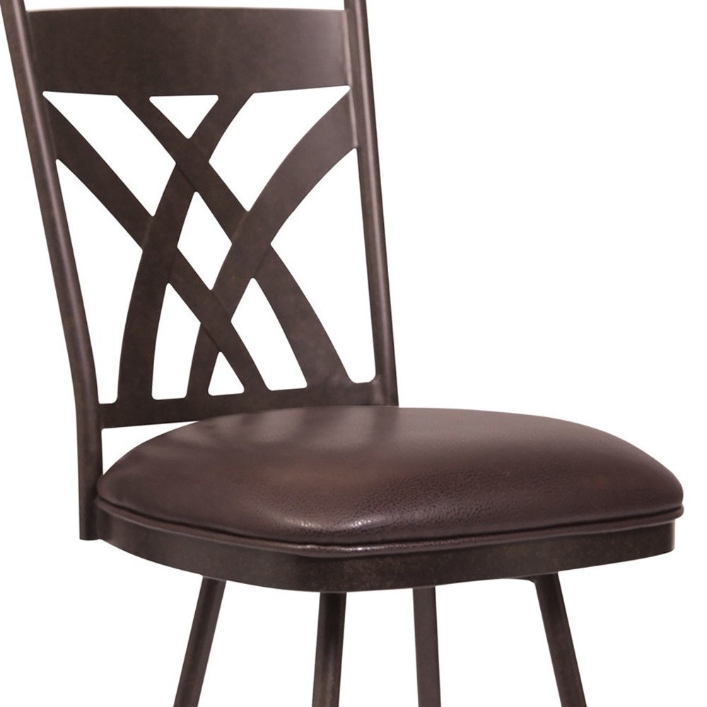 26" Brown Fabric And Iron Counter Height Bar Chair HomeRoots