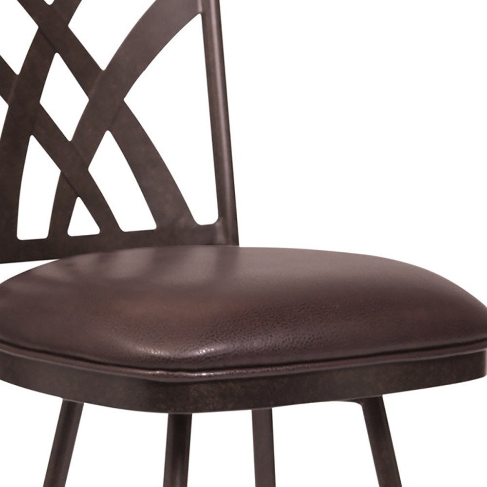 26" Brown Fabric And Iron Counter Height Bar Chair HomeRoots
