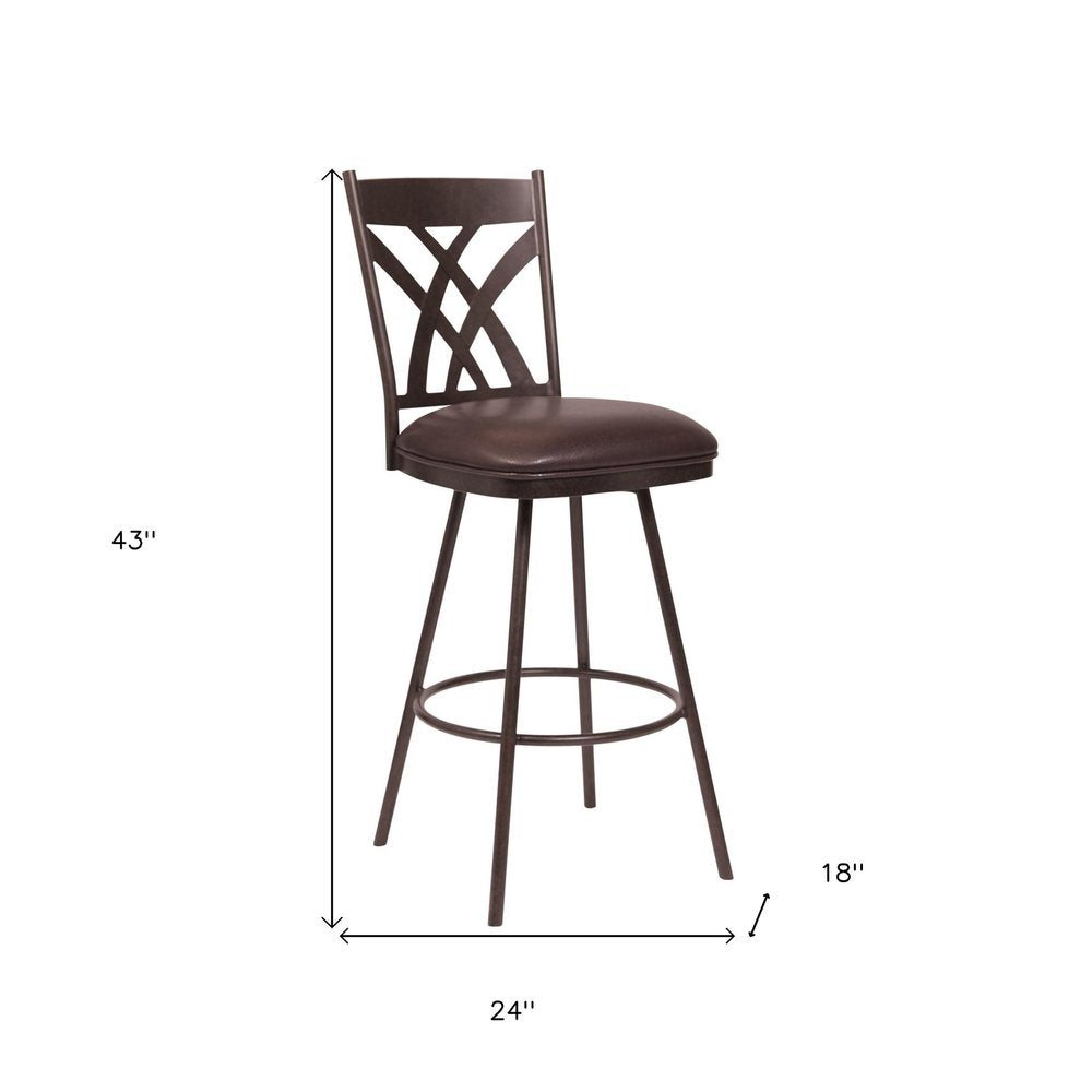 26" Brown Fabric And Iron Counter Height Bar Chair HomeRoots