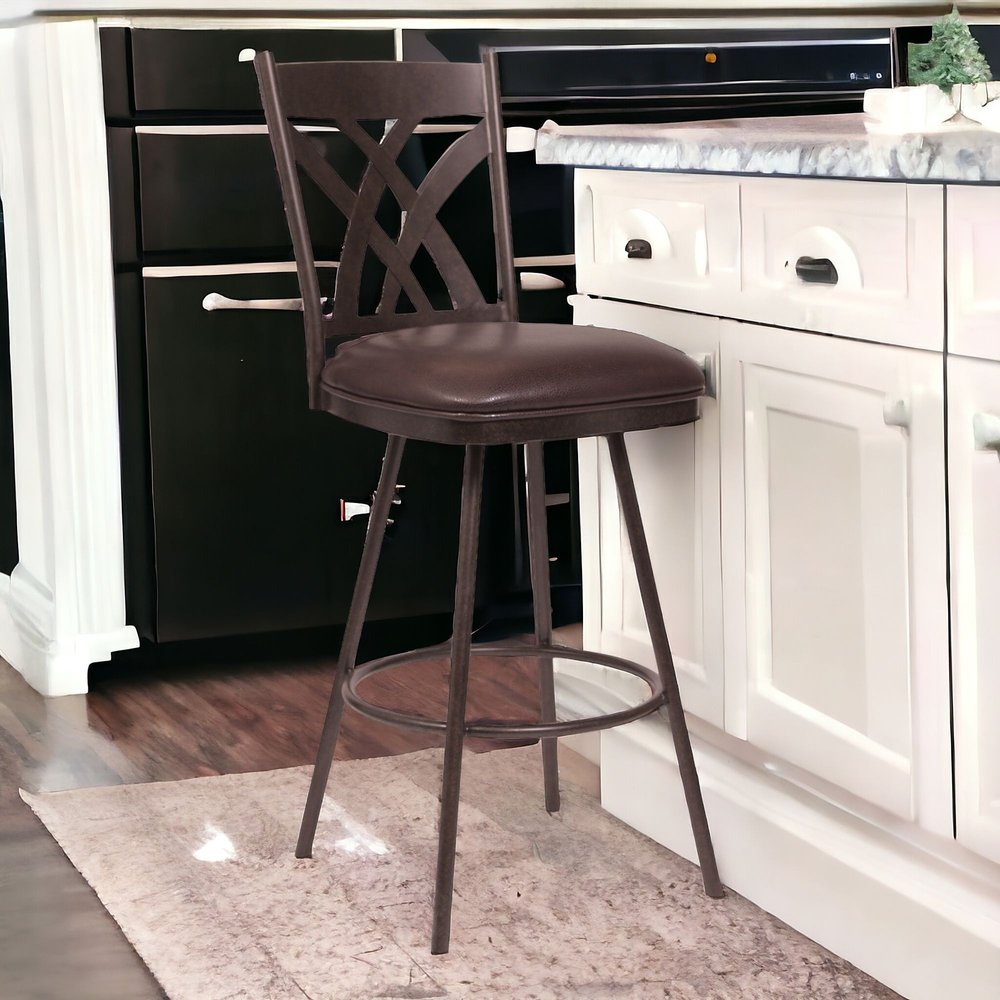 26" Brown Fabric And Iron Counter Height Bar Chair HomeRoots