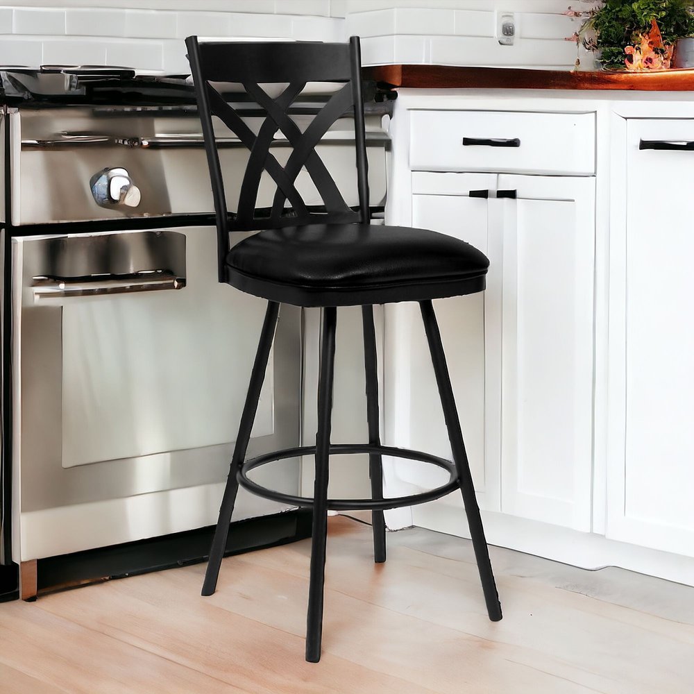 26" Black Fabric And Iron Counter Height Bar Chair HomeRoots