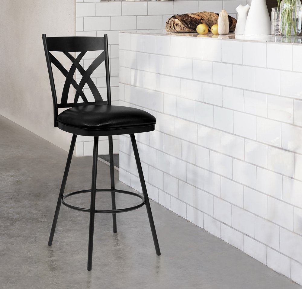 26" Black Fabric And Iron Counter Height Bar Chair HomeRoots
