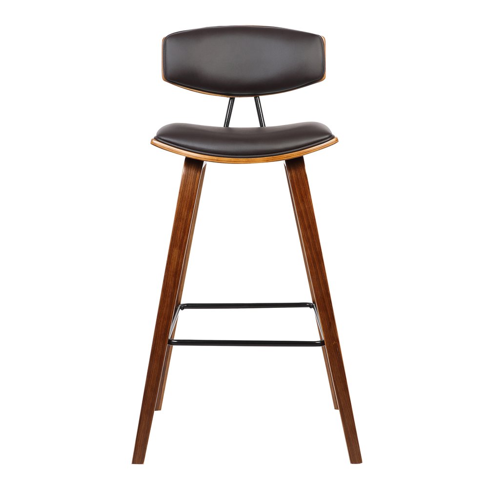 29" Brown Faux Leather And Wood Low Back Bar Height Bar Chair HomeRoots