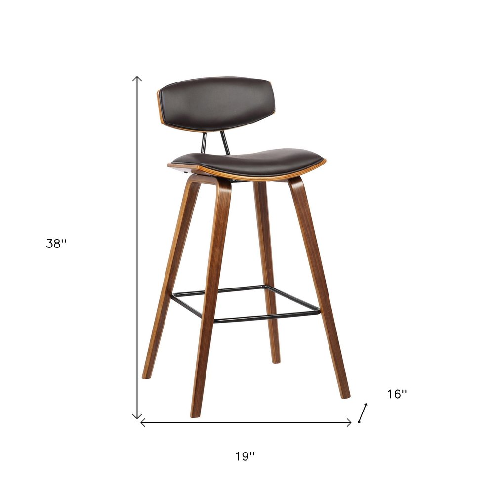 29" Brown Faux Leather And Wood Low Back Bar Height Bar Chair HomeRoots