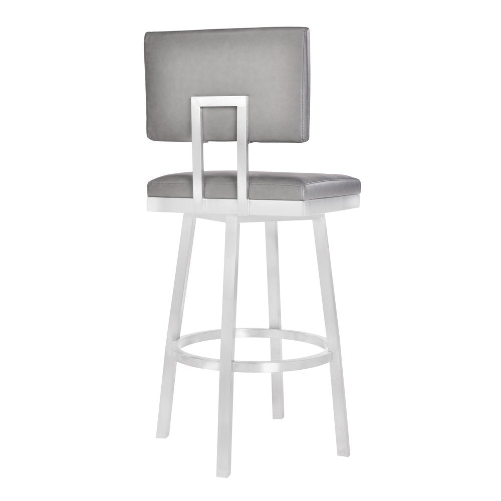 26" Light Gray And Silver Iron Swivel Counter Height Bar Chair HomeRoots