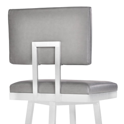 26" Light Gray And Silver Fabric And Iron Counter Height Swivel Bar Chair HomeRoots