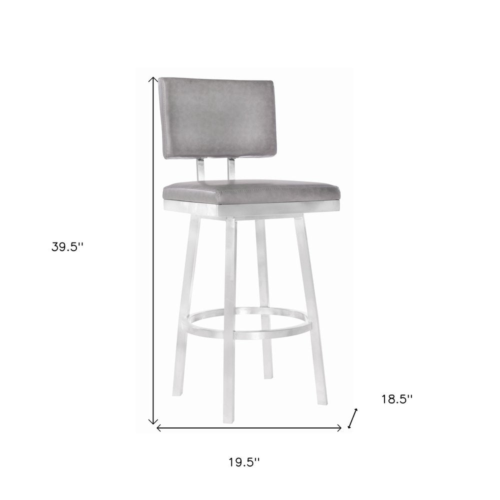 26" Light Gray And Silver Iron Swivel Counter Height Bar Chair HomeRoots