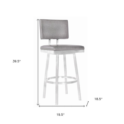 26" Light Gray And Silver Iron Swivel Counter Height Bar Chair HomeRoots