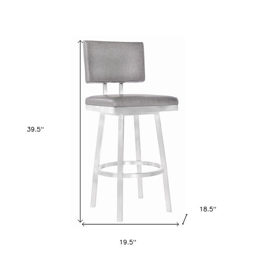 26" Light Gray And Silver Fabric And Iron Counter Height Swivel Bar Chair HomeRoots