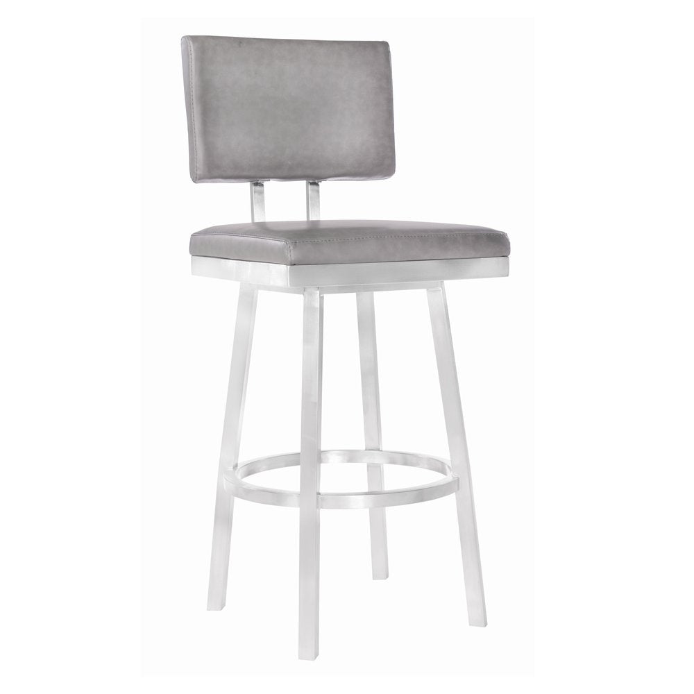 26" Light Gray And Silver Iron Swivel Counter Height Bar Chair HomeRoots