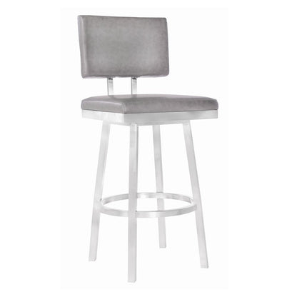 26" Light Gray And Silver Fabric And Iron Counter Height Swivel Bar Chair HomeRoots