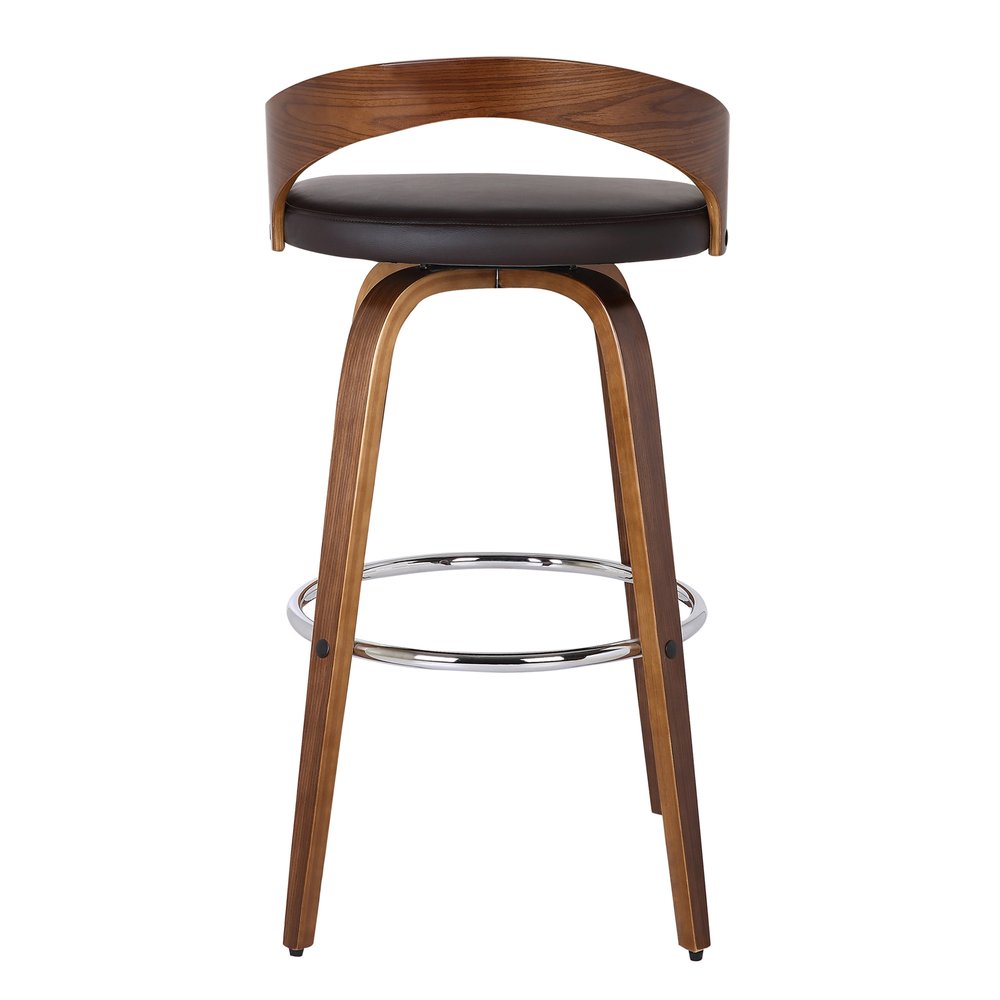 30" Brown Faux Leather And Fabric And Solid Wood Low Back Bar Height Swivel Bar Chair HomeRoots
