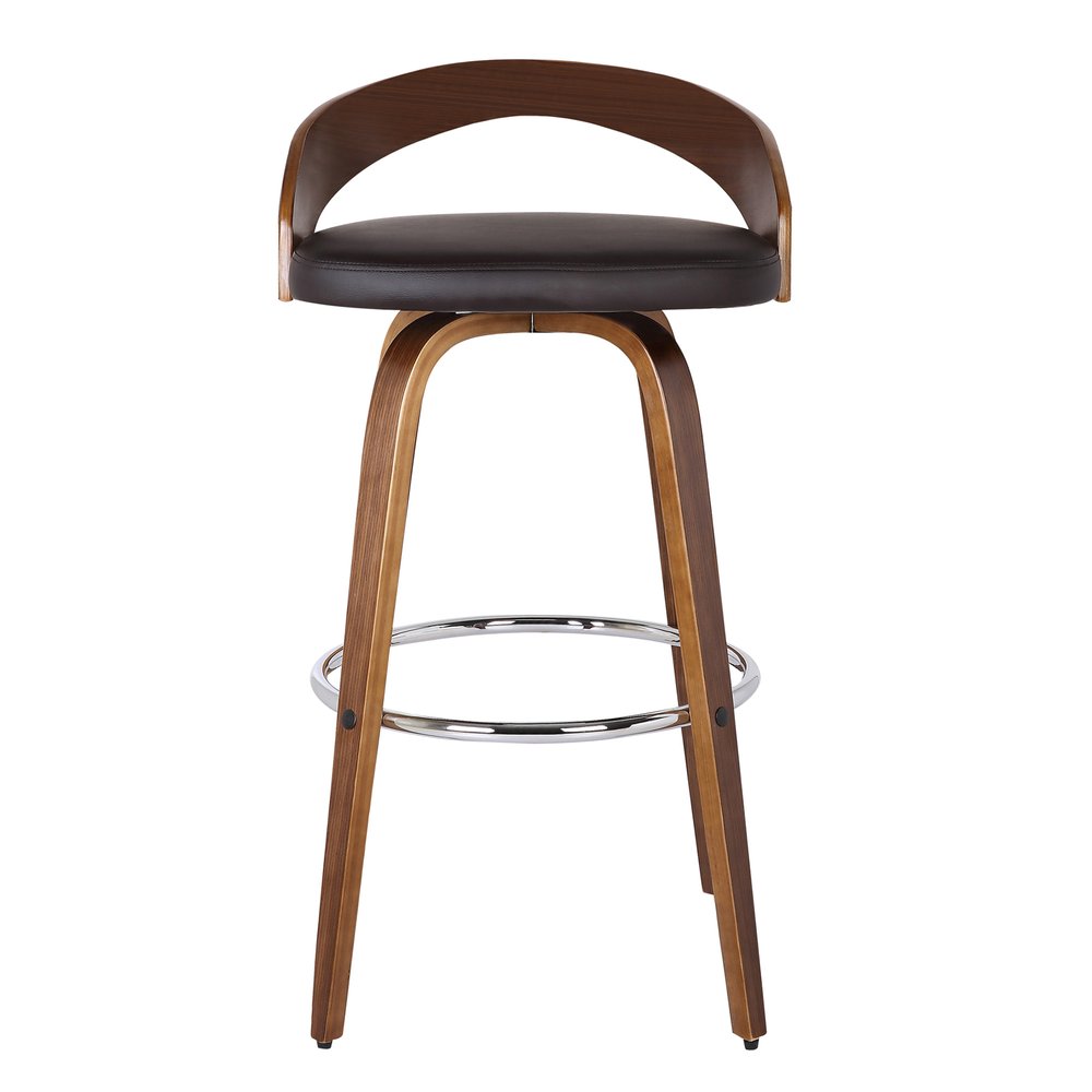 30" Brown Faux Leather And Fabric And Solid Wood Low Back Bar Height Swivel Bar Chair HomeRoots