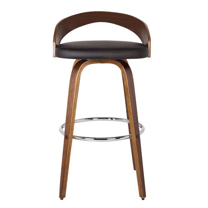 30" Brown Faux Leather And Fabric And Solid Wood Low Back Bar Height Swivel Bar Chair HomeRoots
