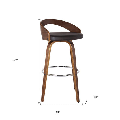 30" Brown Faux Leather And Fabric And Solid Wood Low Back Bar Height Swivel Bar Chair HomeRoots